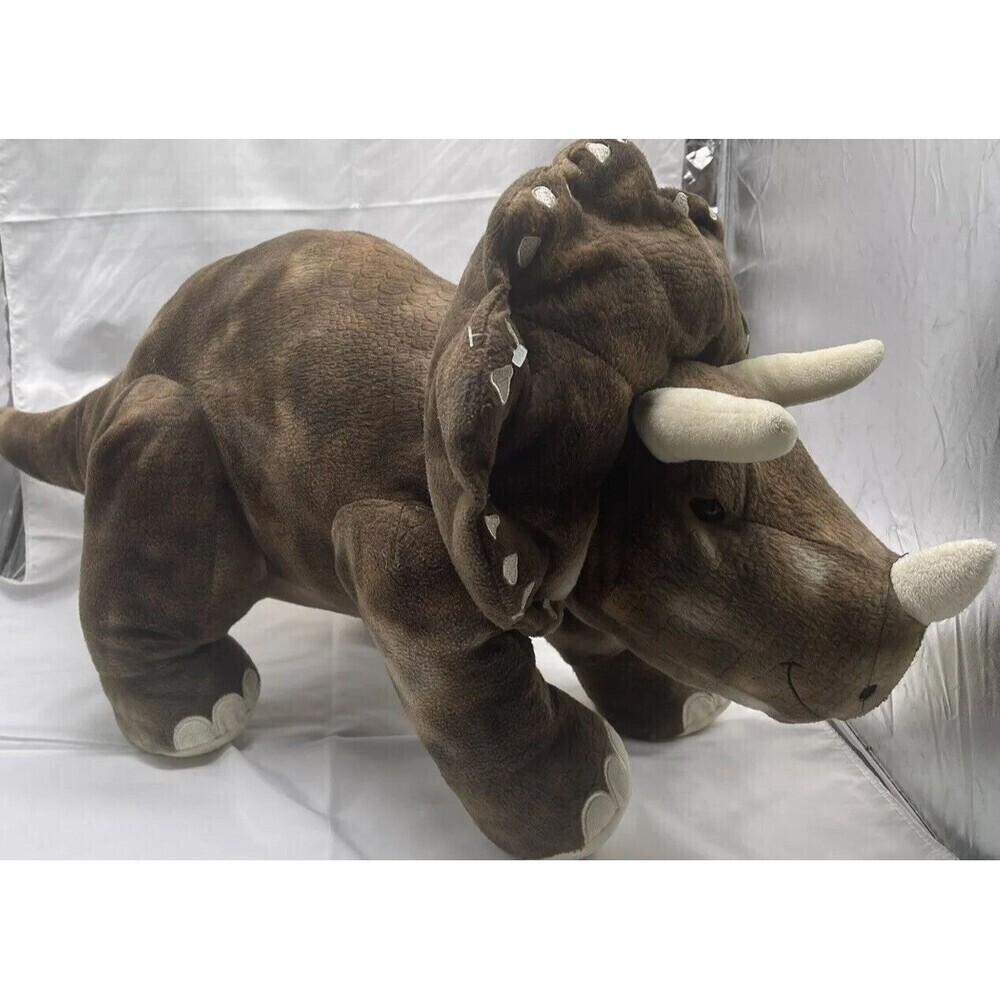 Vintage HugFun Dinosaur Dino Brown Triceratops 30” Plush Stuffed Animal Toy RARE